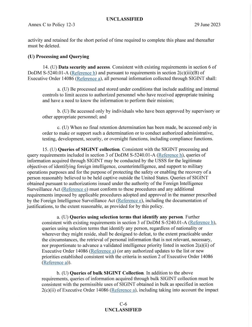Page 6 from June 2023 NSA Internal Directives for SIGINT