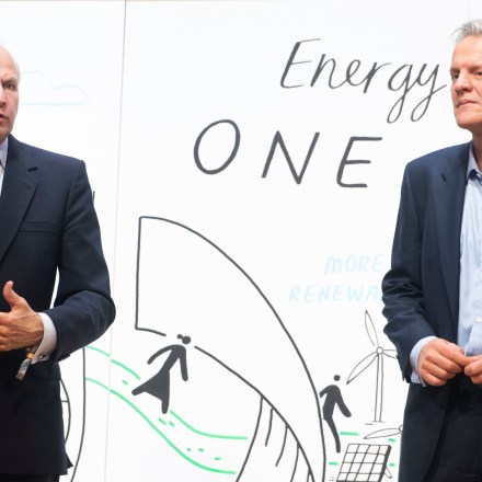 Mandatory Credit: Photo by FACUNDO ARRIZABALAGA/EPA-EFE/Shutterstock (10454082b)CEO of BP Bob Dudley (L) and Chief Economist of BP Spencer Dale (R) speak during a session at the One Young World Summit in the Methodist Hall in London, Britain, 23 October 2019. Over 2,000 young people from over 190 countries gathered for the One Young World Summit, a global forum for young leaders, aiming to create the next generation of more responsible and effective leaders.One Young World Summit, London, United Kingdom - 23 Oct 2019