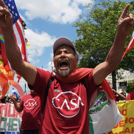 Demonstrators from Casa de Maryland protest around Capitol Hill and demand the urgency for Congressmen to boldly act on citizenship for all undocumented immigrants, during the rally "We Can't Wait", today on June 24, 2021 at Union Station in Washington DC, USA. (Photo by Lenin Nolly/NurPhoto via AP)