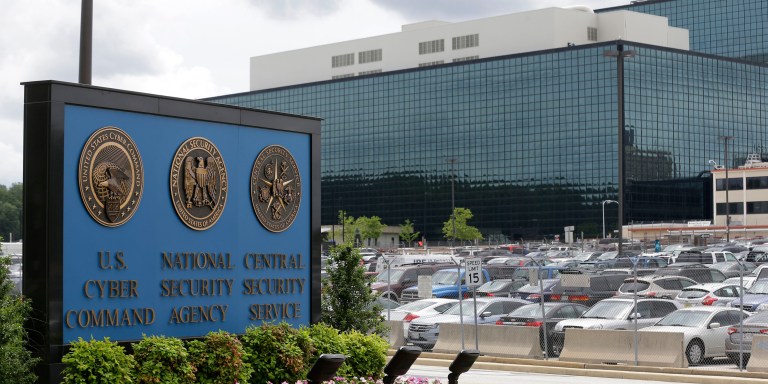 A sign stands at the National Security Administration (NSA) campus in Fort Meade, Md., June 6, 2013.