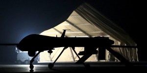 UNSPECIFIED, PERSIAN GULF REGION - JANUARY 07:  A U.S. Air Force MQ-1B Predator unmanned aerial vehicle (UAV), (R), returns from a mission to an air base in the Persian Gulf region on January 7, 2016. The U.S. military and coalition forces use the base, located in an undisclosed location, to launch drone airstrikes against ISIL in Iraq and Syria, as well as to transport cargo and and troops supporting Operation Inherent Resolve. The Predators at the base are operated and maintained by the 46th Expeditionary Reconnaissance Squadron, currently attached to the 386th Air Expeditionary Wing.  (Photo by John Moore/Getty Images)