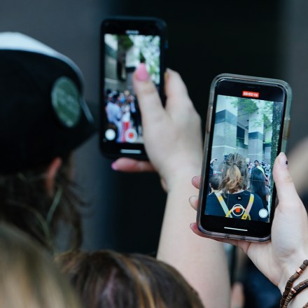 ATLANTA, GA - JUNE 06: People use their cell phones to record a speaker during a protest against police brutality on June 6, 2020 in Atlanta, Georgia. This is the 12th day of protests since George Floyd died in Minneapolis police custody on May 25. (Photo by Elijah Nouvelage/Getty Images)