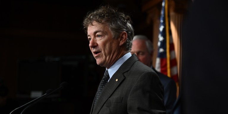 WASHINGTON, DC - JANUARY 25: Sen. Rand Paul (R-KY) speaks about the Debt Ceiling during a press conference at the US Capitol on January 25, 2023 in Washington, D.C. (Photo by Ricky Carioti/The Washington Post via Getty Images)