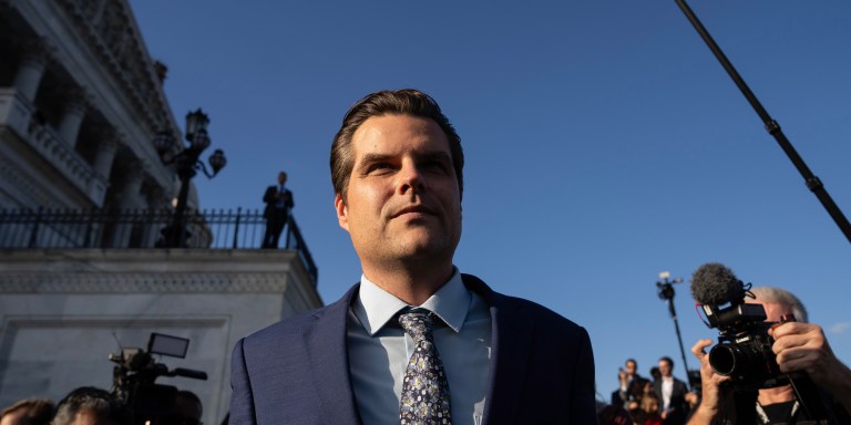 WASHINGTON, DC - OCTOBER 3: Rep. Matt Gaetz (R-FL)  leaves the U.S. Capitol after U.S. Speaker of the House Kevin McCarthy (R-CA) was ousted form his position, October 3, 2023 in Washington, DC. McCarthy was removed by a motion to vacate, an effort led by a handful of conservative members of his own party, including Rep. Matt Gaetz (R-FL). (Photo by Drew Angerer/Getty Images)