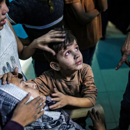 KHAN YUNIS, GAZA - NOVEMBER 13: Palestinians including children are brought to Nasser Hospital for treatment aftermath of Israeli attack in Khan Yunis, Gaza on November 13, 2023. (Photo by Mustafa Hassona/Anadolu via Getty Images)