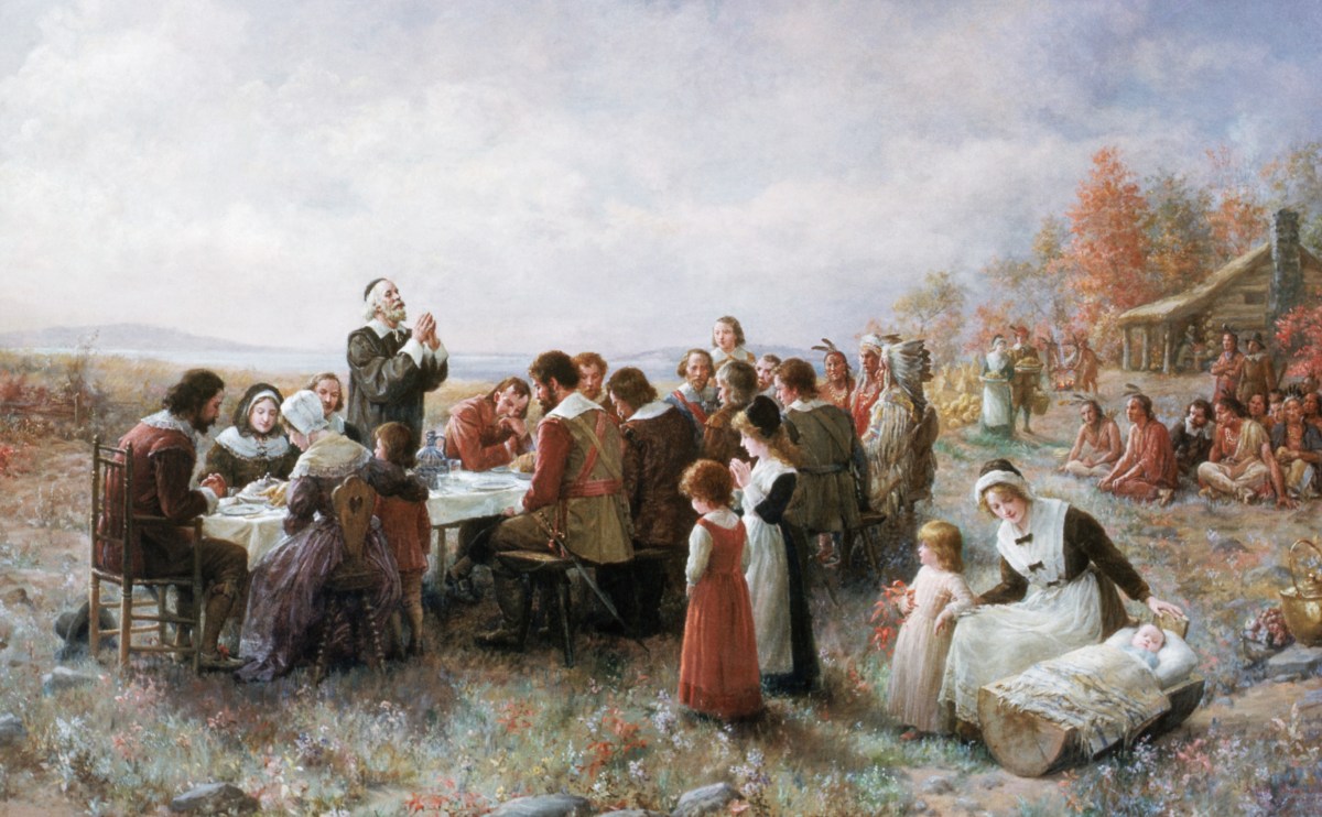 The First Thanksgiving by Jennie Augusta Brownscombe   (Photo by Barney Burstein/Corbis/VCG via Getty Images)