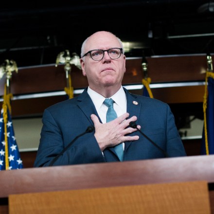 UNITED STATES - FEBRUARY 07: House Democratic Caucus Chairman Joe Crowley, D-N.Y., at podium, Rep. Linda Sanchez, D-Calif., Vice Chair, and Ben Ray Lujan, D-N.M., conduct a news conference before House democrats attend a speech by former VP Joe Biden in the Capitol Visitor Center on February 7, 2018. House Minority Leader Nancy Pelosi, D-Calif., had been speaking for about 4 hours on the House floor to voice support for a vote on immigration that would help undocumented immigrants. (Photo By Tom Williams/CQ Roll Call) (CQ Roll Call via AP Images)